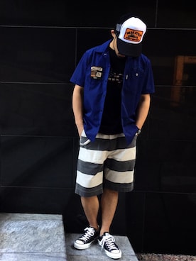 「schott（ショット）のSchott/ショット/ARMY FATIGUE BORDER SHORTS/アーミー ファティーグ ボーダー ショーツ（その他パンツ）」を使った、matsuokaさん（メンズ・170cm）の春コーディネート
