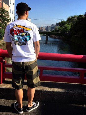 「schott（ショット）のSchott/ショット/ARMY FATIGUE BORDER SHORTS/アーミー ファティーグ ボーダー ショーツ（その他パンツ）」を使った、matsuokaさん（メンズ・170cm）の春コーディネート