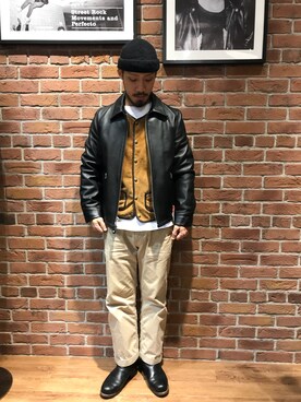 「アイテム（ライダースジャケット）」を使った、matsuokaさん（メンズ・170cm・20代）の秋コーディネート