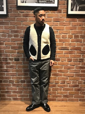 「アイテム（ベスト）」を使った、matsuokaさん（メンズ・170cm）の冬コーディネート