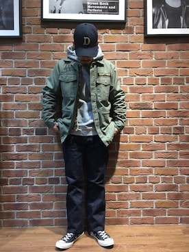 「schott（ショット）のSchott/ショット/13oz. JEANS MEDIUM FIT/13オンス　ジーンス　ミディアム　フィット（デニムパンツ）」を使った、matsuokaさん（メンズ・170cm）の冬コーディネート