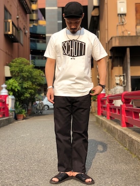 「schott（ショット）のアイテム（シューズ）」を使った、matsuokaさん（メンズ・170cm）の夏コーディネート