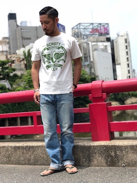 「schott（ショット）のアイテム（シューズ）」を使った、matsuokaさん（メンズ・170cm）の夏コーディネート