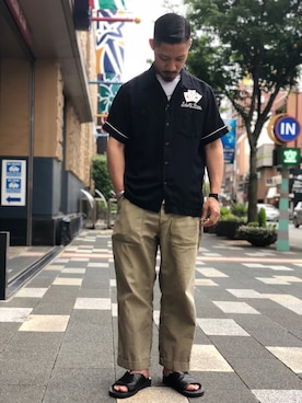 「schott（ショット）のアイテム（シューズ）」を使った、matsuokaさん（メンズ・170cm）の夏コーディネート