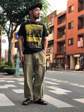 「アイテム（Tシャツ/カットソー、ブラック系）」を使った、matsuokaさん（メンズ・170cm）の夏コーディネート