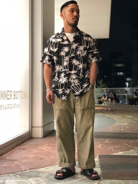 Leon 8月号掲載 Schott ショット Hawaiian Shirt Palm Tree ハワイアン アロハシャツ パームツリーを使ったメンズ人気 ファッションコーディネート Wear