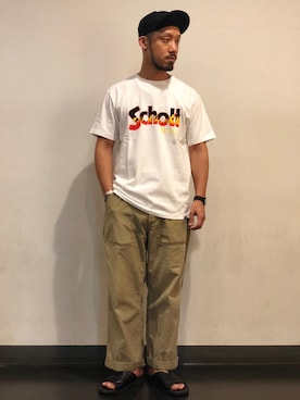 「schott（ショット）のアイテム（シューズ）」を使った、matsuokaさん（メンズ・170cm）の夏コーディネート