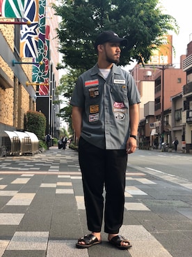 「schott（ショット）のアイテム（帽子）」を使った、matsuokaさん（メンズ・170cm）の夏コーディネート