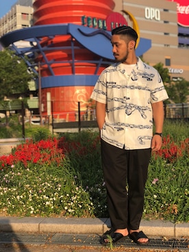 「開襟シャツ」｜matsuokaさん（メンズ・170cm）の夏コーディネート