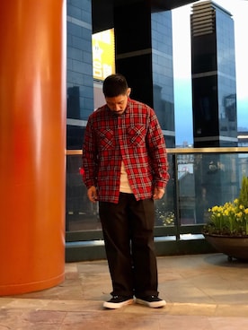 「schott（ショット）のアイテム（パンツ）」を使った、matsuokaさん（メンズ・170cm）の冬コーディネート