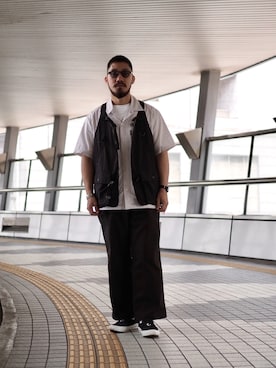 「半袖シャツ」｜「アイテム（ベスト）」を使った、matsuokaさん（メンズ・170cm・20代）の夏コーディネート
