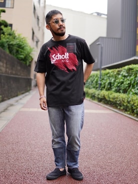 「schott(ショット)のアイテム(ブレスレット)」を使った、matsuokaさん(メンズ・170cm)の夏コーディネート