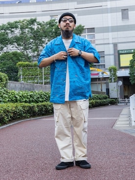 「アイテム（カーゴパンツ、ホワイト系）」を使った、matsuokaさん（メンズ・170cm）の春コーディネート