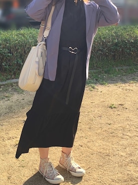 「ワンピース×スニーカー」｜「アイテム（その他アウター）」を使った、Chiiiiiさん（レディース・160cm）の春コーディネート