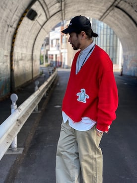 「doublet（ダブレット）のアイテム（ニット/セーター）」を使った、MASATOSHI KOMORIさん（メンズ・173cm）の冬コーディネート