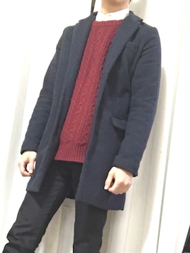 「zozoデニム」｜「アイテム（チェスターコート）」を使った、もとさん（メンズ・171cm）の冬コーディネート