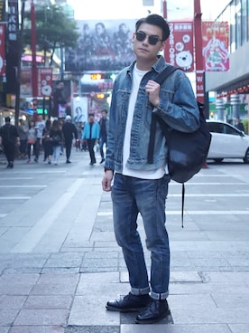 「TOPMAN（トップマン）のアイテム（バッグ）」を使った、Yatho Wongさん（メンズ・175cm）の冬コーディネート
