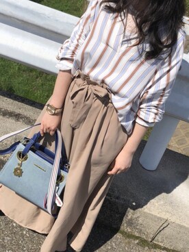 「ehka sopo（エヘカソポ）のアイテム（その他パンツ、ベージュ系）」を使った、ちびシロさん（152cm）の春コーディネート