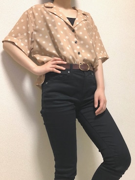 「one way（ワンウェイ）のアイテム（シャツ/ブラウス、ベージュ系）」を使った、ちびシロさん（152cm）の夏コーディネート