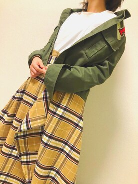 「FOREVER 21（フォーエバー トゥエンティーワン）のアイテム（ミリタリージャケット）」を使った、ちびシロさん（レディース・152cm）の秋コーディネート