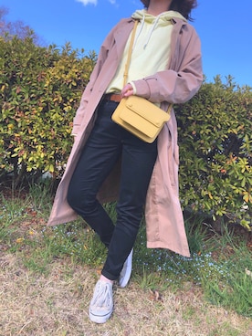 「FUN（ファン）のアイテム（トレンチコート）」を使った、ちびシロさん（レディース・152cm）の春コーディネート