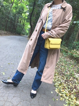 「FUN（ファン）のアイテム（トレンチコート）」を使った、ちびシロさん（レディース・152cm）の春コーディネート