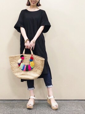 「Casselini（キャセリーニ）のアイテム（かごバッグ）」を使った、k..さん（レディース・157cm）の夏コーディネート