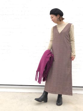 「koe（コエ）のアイテム（ジャンパースカート）」を使った、k..さん（レディース・157cm）の冬コーディネート