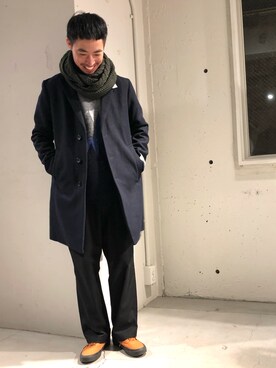 「RAGEBLUE（レイジブルー）のアイテム（チェスターコート）」を使った、八木さん（メンズ・175cm）の冬コーディネート