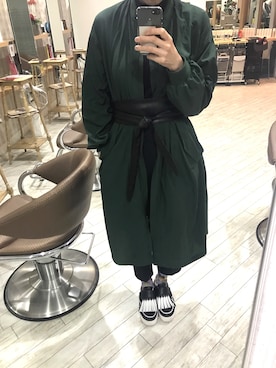 「サッシュベルト」｜「アイテム（その他アウター）」を使った、こばやしきえさん（レディース・168cm）の春コーディネート