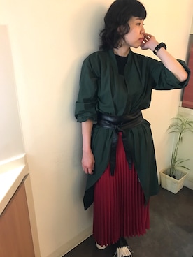 「サッシュベルト」｜「アイテム（その他アウター）」を使った、こばやしきえさん（レディース・168cm）の春コーディネート