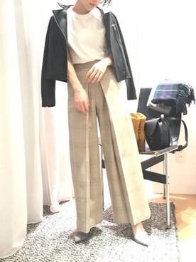 「グレンチェック」｜「アイテム（ライダースジャケット）」を使った、kichiさん（レディース・157cm）の冬コーディネート