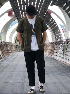 「plain-me（プレインミー）のアイテム（シャツ/ブラウス）」を使った、森さん（メンズ・173cm）の夏コーディネート