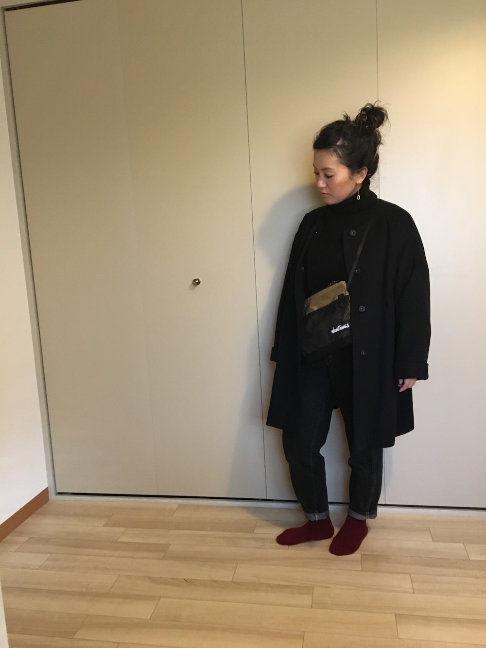 「シンプルコーデ、カジュアル、ママコーデ、デニム、冬、古着」｜「FLORENTのアイテム（ノーカラージャケット、ブルー系）」を使った、shirokumaさん（レディース・145cm）の冬コーディネートの1枚目の写真