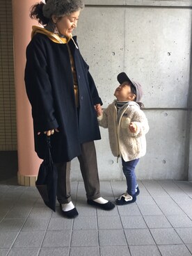 「ADAM ET ROPE'（アダムエロペ）のアイテム（ノーカラージャケット）」を使った、shirokumaさん（レディース・145cm）の冬コーディネート