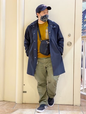 「AVIREX（アヴィレックス）のアイテム（ステンカラーコート）」を使った、kikuさん（メンズ・160cm）の冬コーディネート