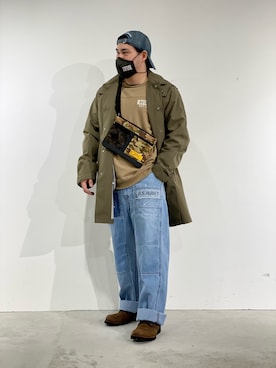 「AVIREX（アヴィレックス）のアイテム（ステンカラーコート）」を使った、kikuさん（メンズ・160cm）の冬コーディネート