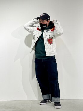 「アイテム（パーカー、グリーン系）」を使った、kikuさん（メンズ・160cm）の春コーディネート