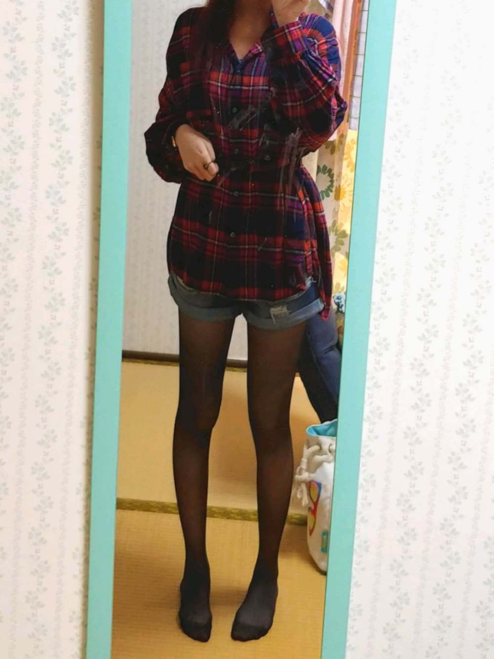 「チェック、スタイルアップ」｜「SpRay PREMIUMのアイテム（その他パンツ、ブルー系）」を使った、ruanagiさん（レディース・161cm）の秋コーディネートの1枚目の写真