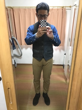 「Maison Kitsune（メゾンキツネ）のアイテム（チノパンツ）」を使った、おたっし🐷さん（メンズ・174cm）の春コーディネート
