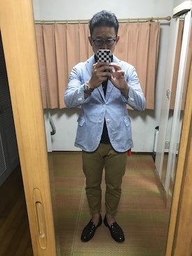 「Maison Kitsune（メゾンキツネ）のアイテム（チノパンツ）」を使った、おたっし🐷さん（メンズ・174cm）の春コーディネート