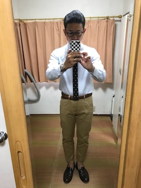「Maison Kitsune（メゾンキツネ）のアイテム（チノパンツ）」を使った、おたっし🐷さん（メンズ・174cm）の春コーディネート