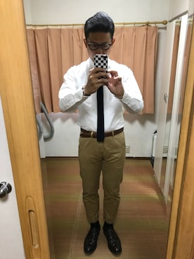 「Maison Kitsune（メゾンキツネ）のアイテム（チノパンツ）」を使った、おたっし🐷さん（メンズ・174cm）の春コーディネート