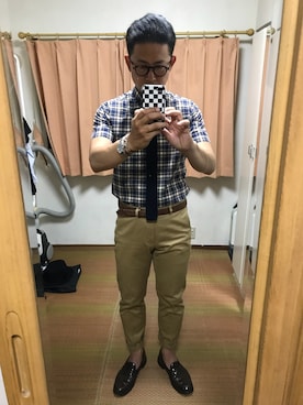 「Maison Kitsune（メゾンキツネ）のアイテム（チノパンツ）」を使った、おたっし🐷さん（メンズ・174cm）の春コーディネート