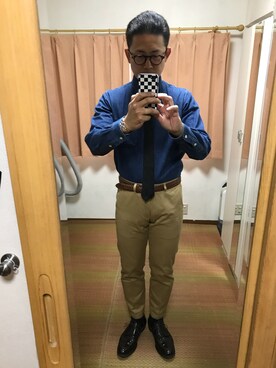 「Maison Kitsune（メゾンキツネ）のアイテム（チノパンツ）」を使った、おたっし🐷さん（メンズ・174cm）の春コーディネート