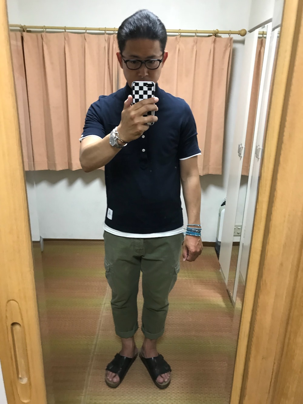 「BLACK FLEECE by Brooks Brothersのアイテム（ポロシャツ、ブルー系）」を使った、おたっし🐷さん（メンズ・174cm）の夏コーディネートの1枚目の写真
