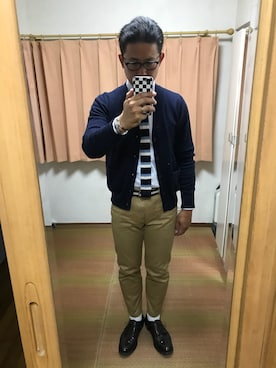 「Maison Kitsune（メゾンキツネ）のアイテム（チノパンツ）」を使った、おたっし🐷さん（メンズ・174cm）の夏コーディネート