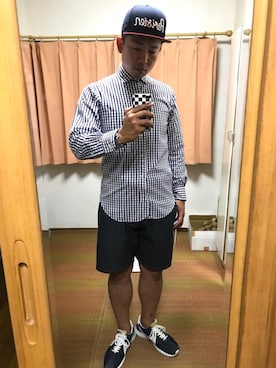 「メゾン キツネ(MAISON KITSUNE)」｜「アイテム（スニーカー）」を使った、おたっし🐷さん（メンズ・174cm）の夏コーディネート