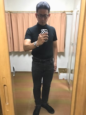 「HTC BLACK（エイチティーシーブラック）のアイテム」を使った、おたっし🐷さん（メンズ・174cm）の夏コーディネート