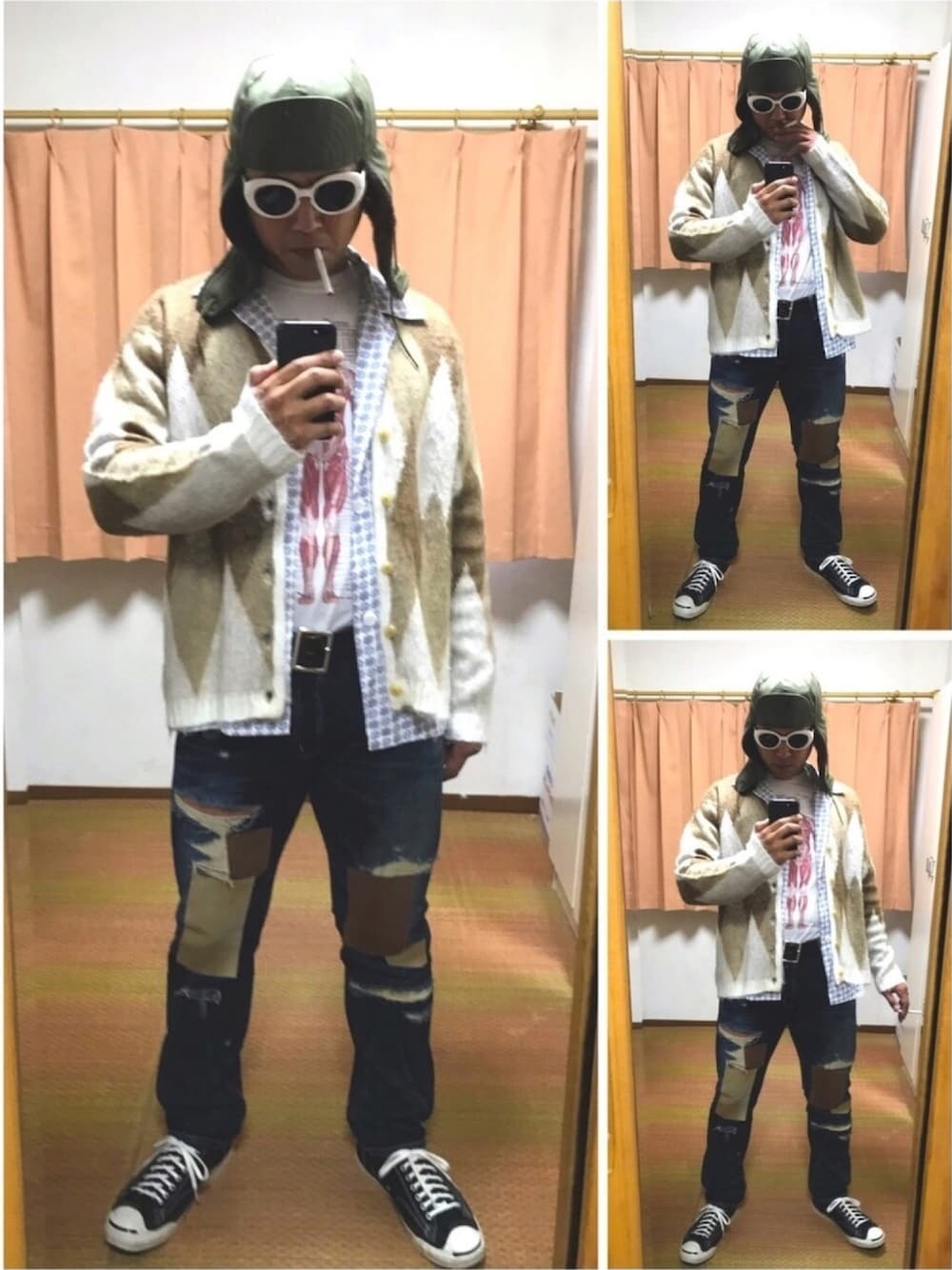 ベージュ系のカーディガン/ボレロ、ホワイト系のシャツ/ブラウス、ホワイト系のTシャツ/カットソーを着用したメンズの夏コーディネートの1枚目の写真